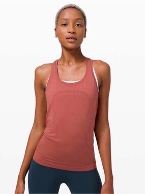 Lululemon Swiftly Waist Length Tank Coral Salmon Pink Color Size 6